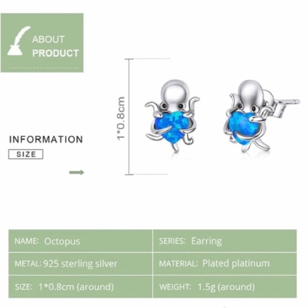 925 Sterling Silver Octopus Heart Opal Stud Earrings for Women - Picture 5 of 6
